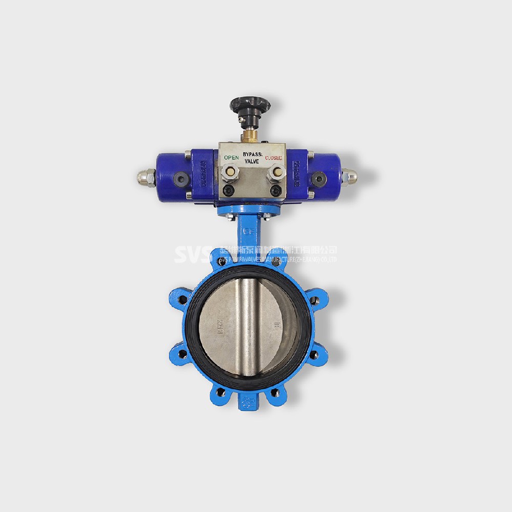 Single acting hydraulic protruding ear butterfly valve